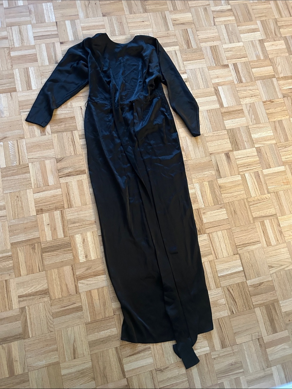 Black Long Sleeve Satin Maxi Dress